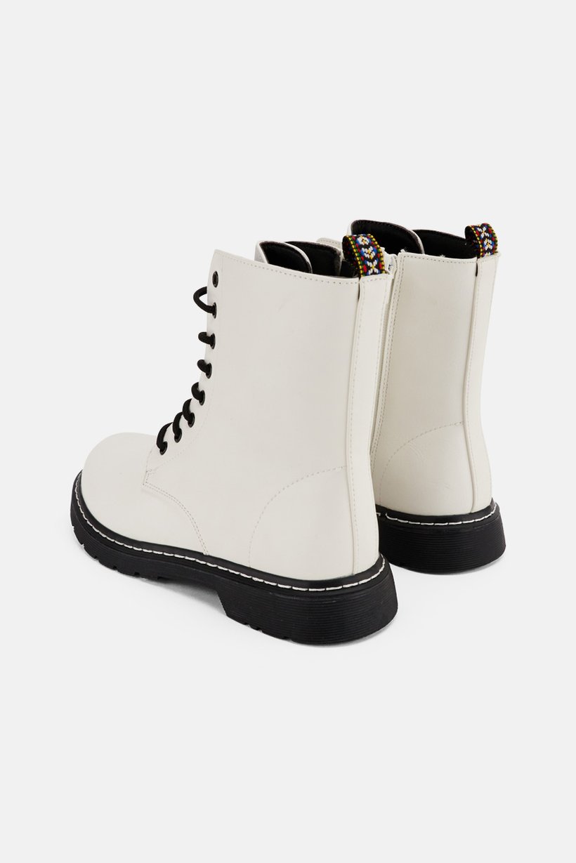 Buy House Brand Women Leather Lace Up Ankle Boot, White Online | Brands ...