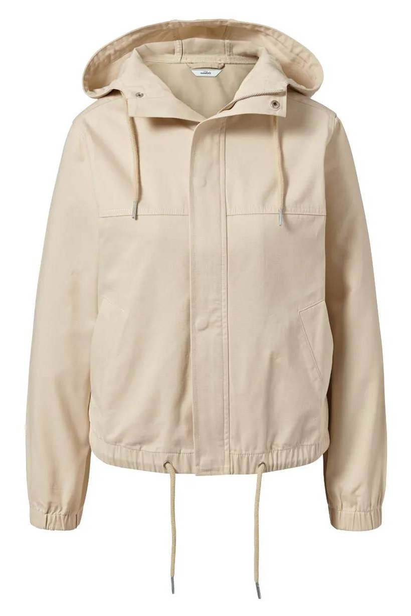 Women Hooded Full Zip Solid Woven Jacket, Sandy