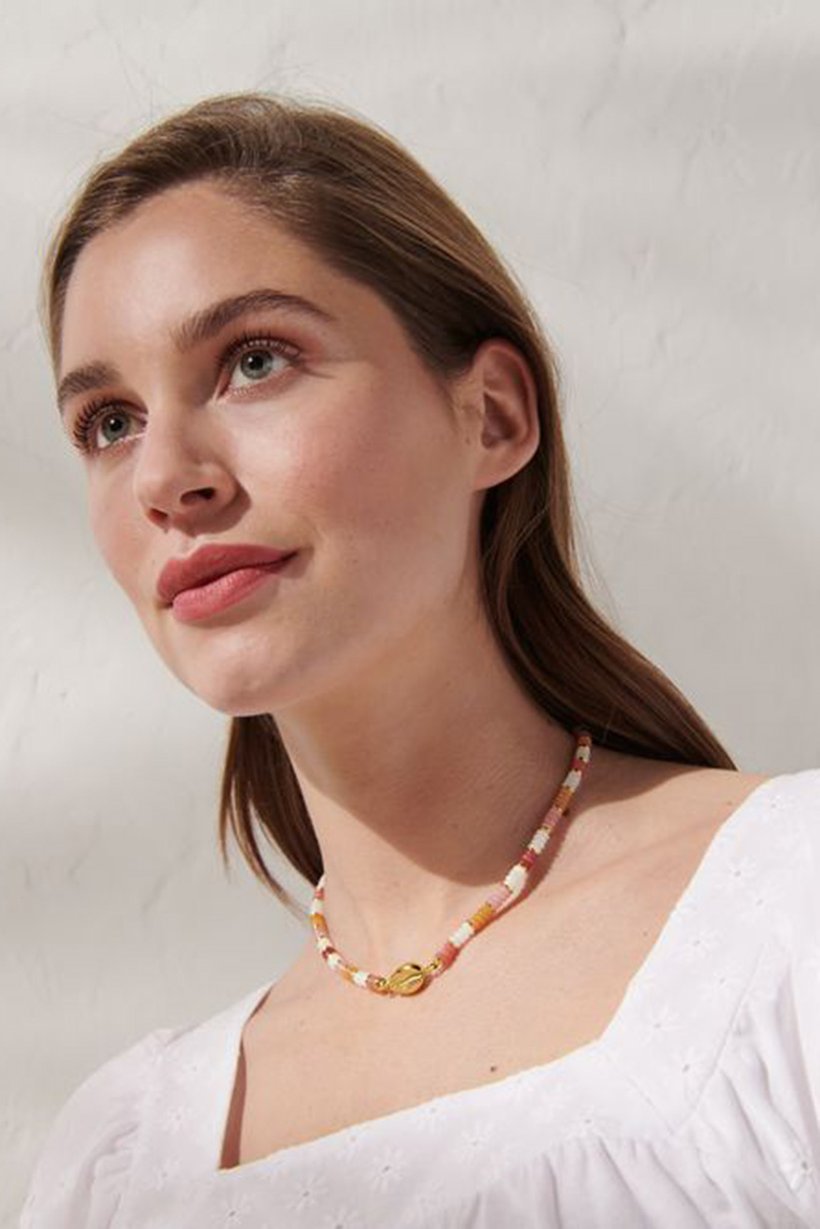 Women Chain Beach Necklace, Pink Combo