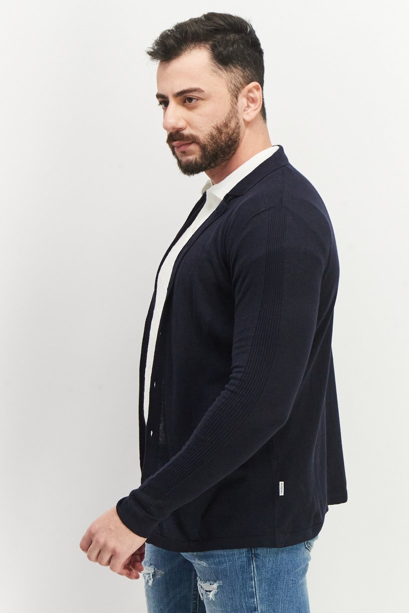Buy Sorbino Men Regular Fit Long Sleeve Textured Cardigan, Navy Online ...