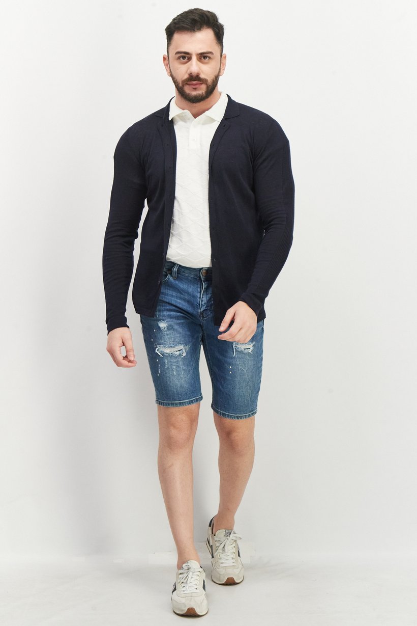 Buy Sorbino Men Regular Fit Long Sleeve Textured Cardigan, Navy Online ...