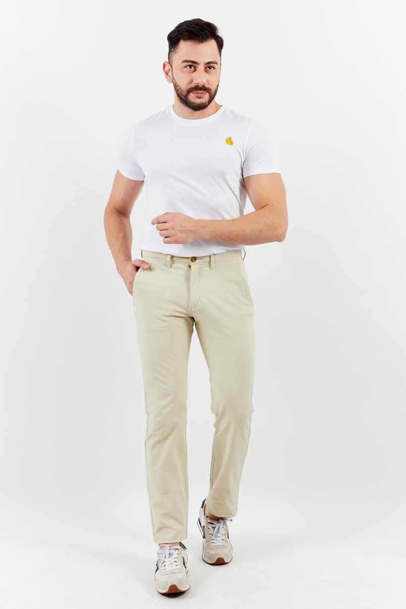 Men Straight Fit Solid Chino Pants, Beige
