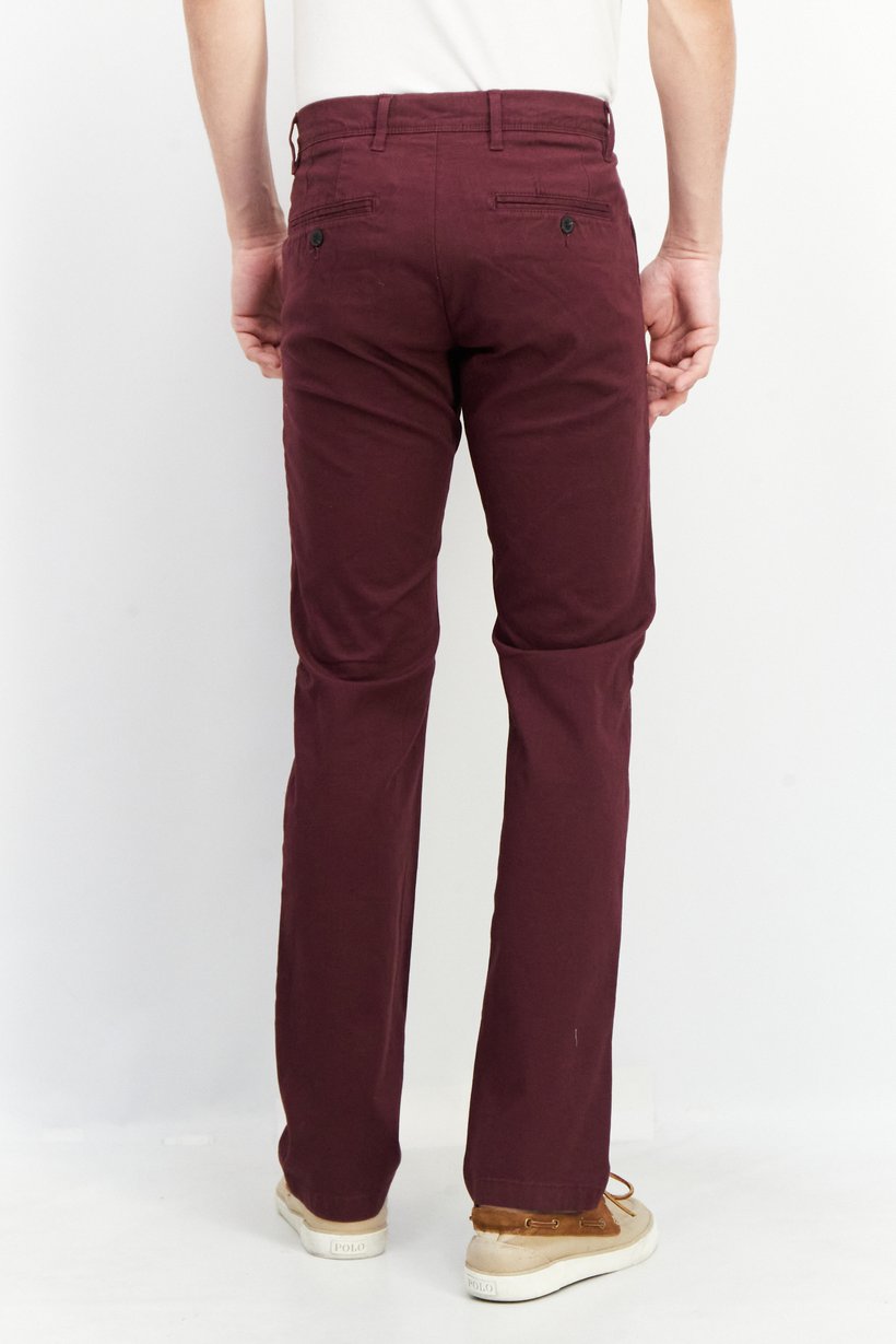 Men Straight Fit Solid Chino Pants, Maroon