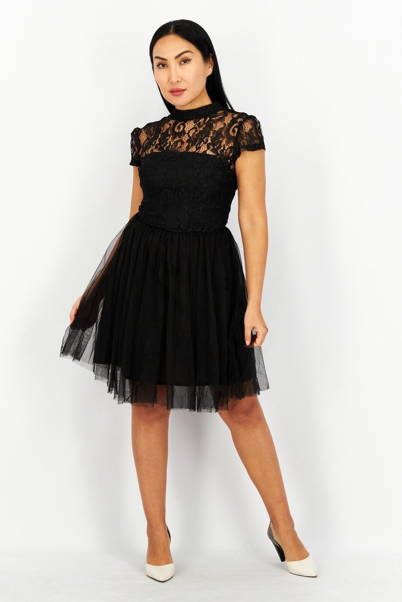 Women Eyelet  Open Back Mini Dress, Black