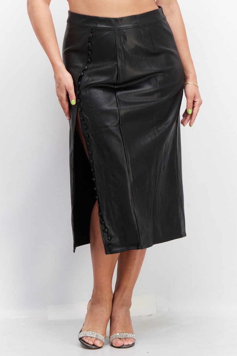 Women Plain Midi Skirt, Black