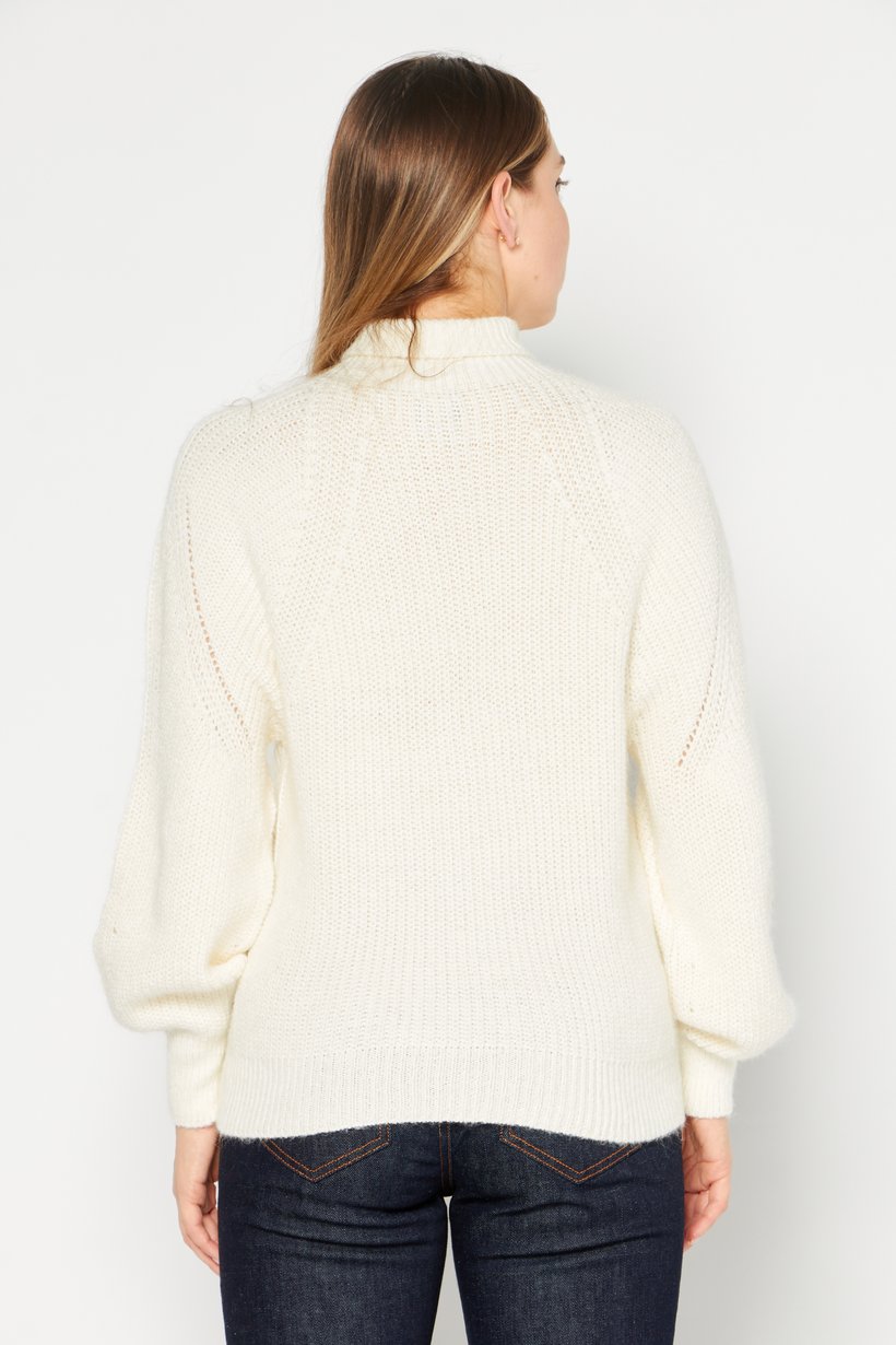 Women High Neck Knitted Sweater, White