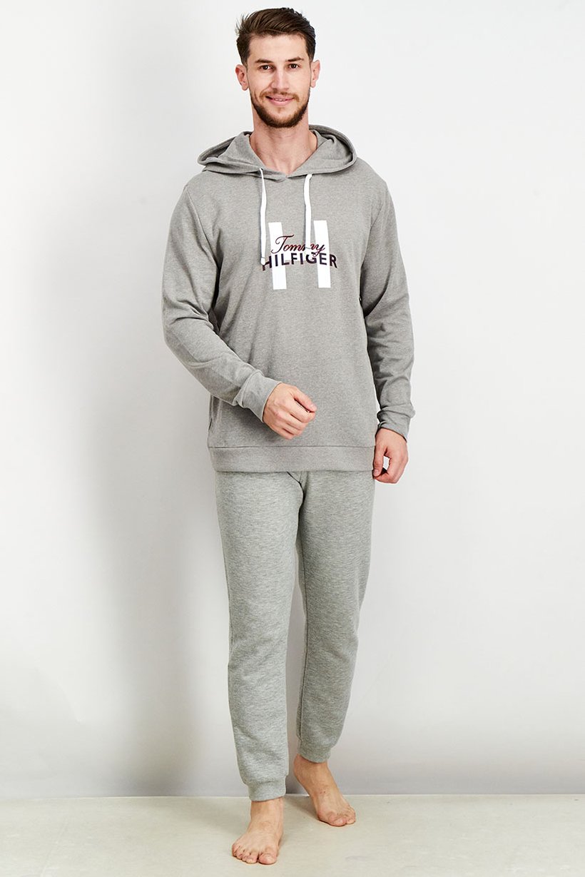 Men Hoodie Graphic Long Sleeves Loungewear, Grey