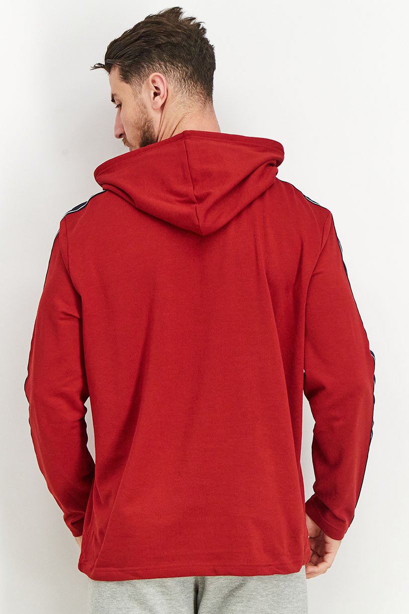 Men Hood With Drawstring Brand Logo Long Sleeves Sleepwear, Red/White