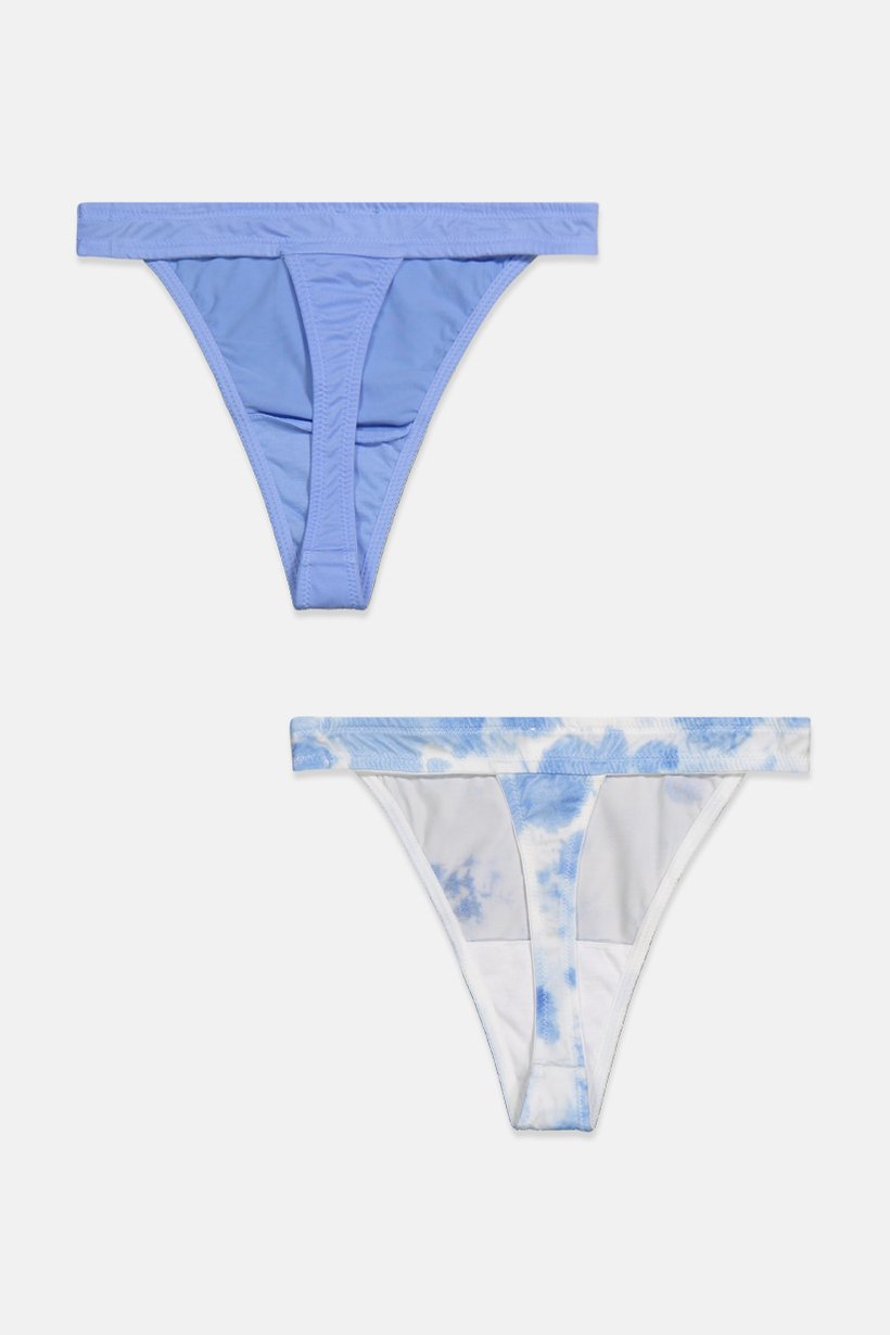 Women 2 Pieces Tie Dye And Solid Thong Panty, Blue