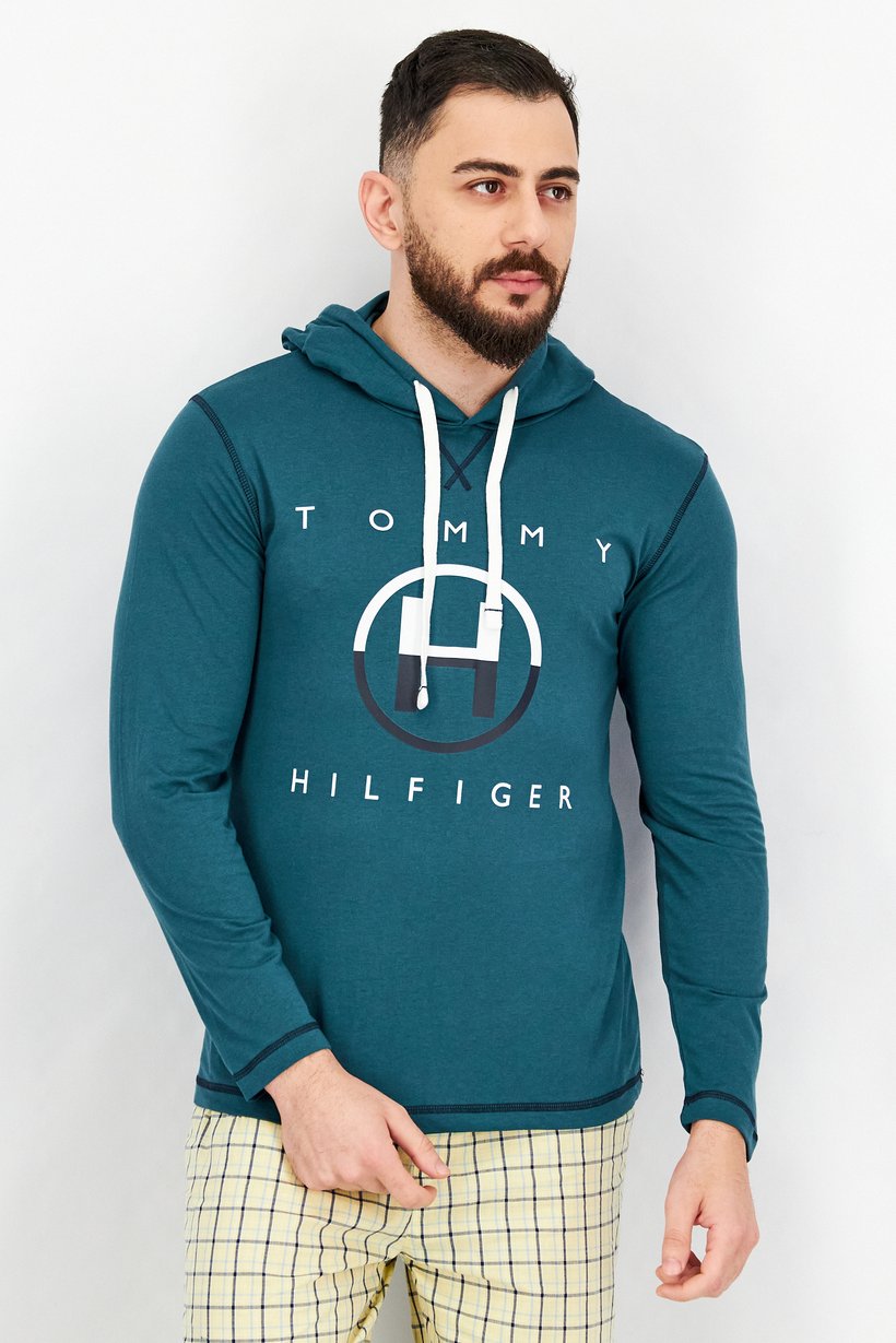 Men Oversized Printed Long Sleeve Sweatshirts, Lagoon