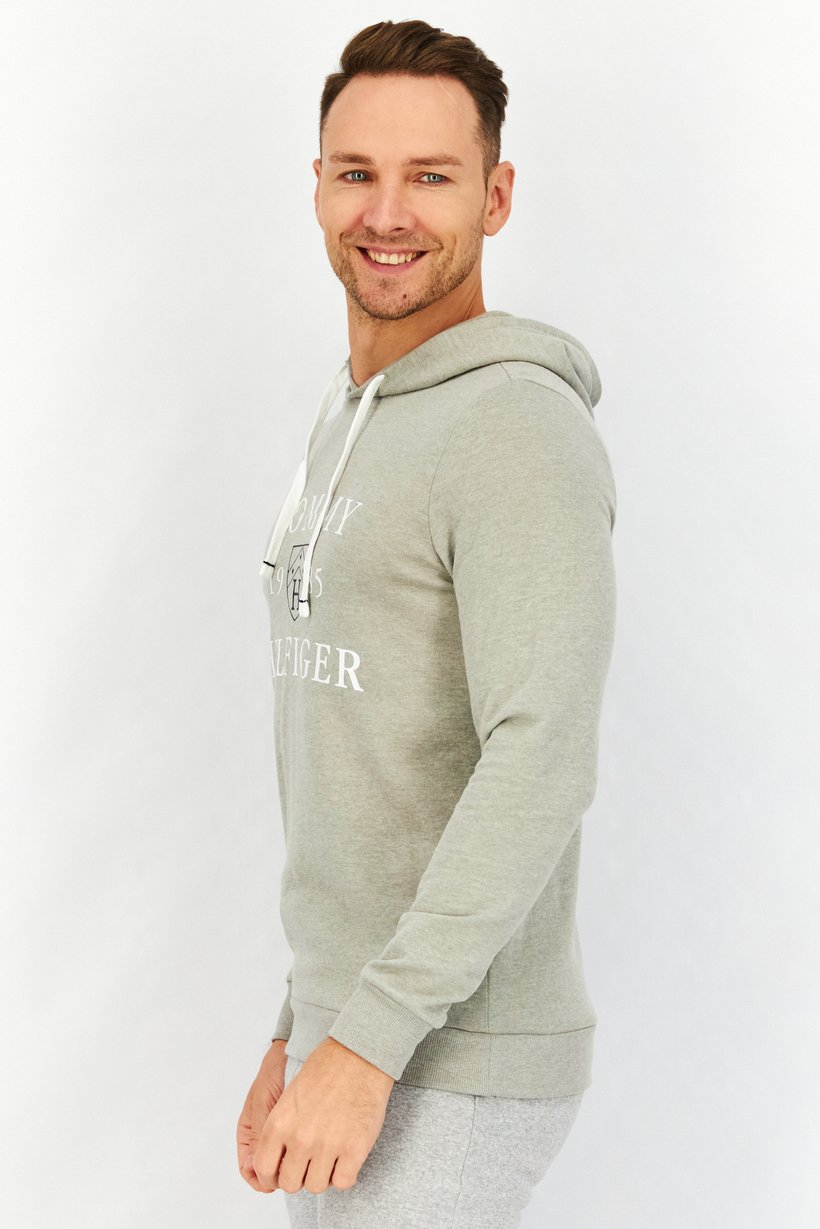 Men Hooded Long Sleeve Brand Logo Pajama Top, Grey