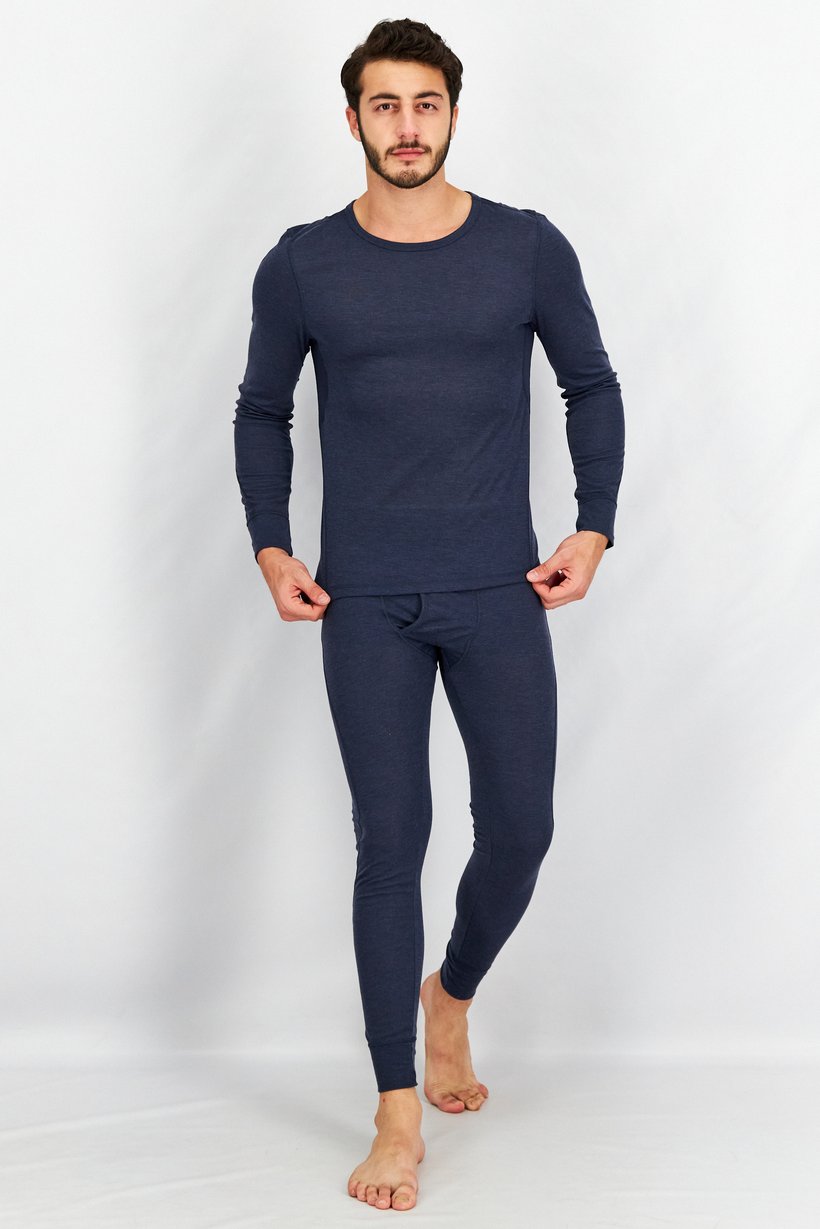 Men 2 Pcs Long Sleeve T-Shirt And Pants Set, Navy