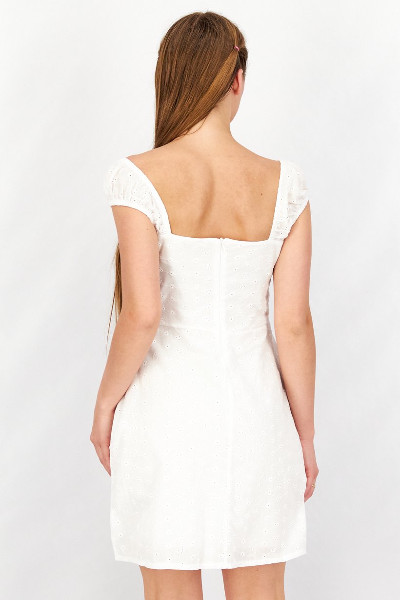 Women Eyelet Mini Dress, White