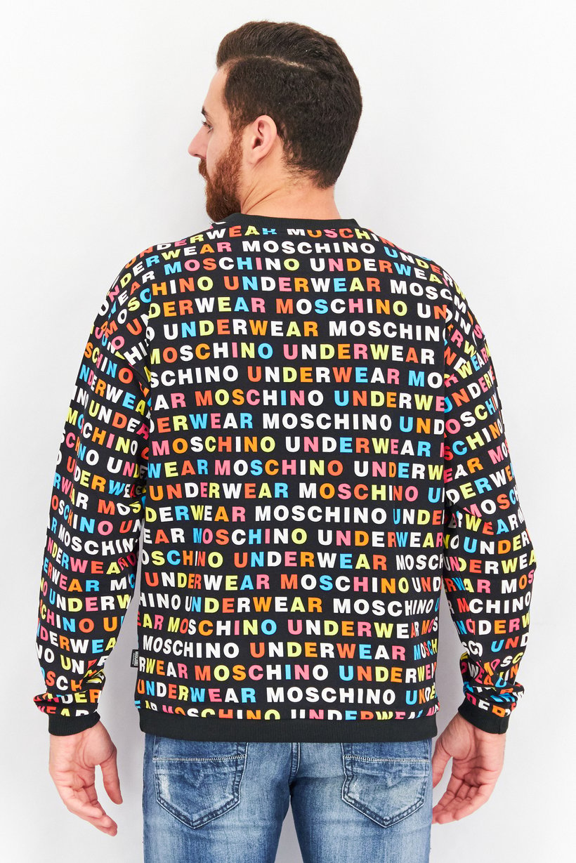 Men Crew Neck Long Sleeve Allover Print Sweatshirt, Black Combo