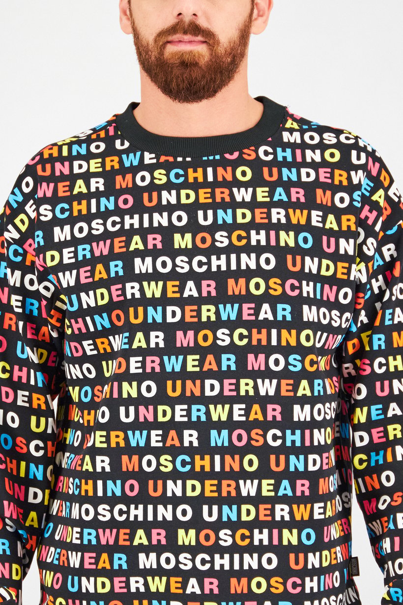 Men Crew Neck Long Sleeve Allover Print Sweatshirt, Black Combo