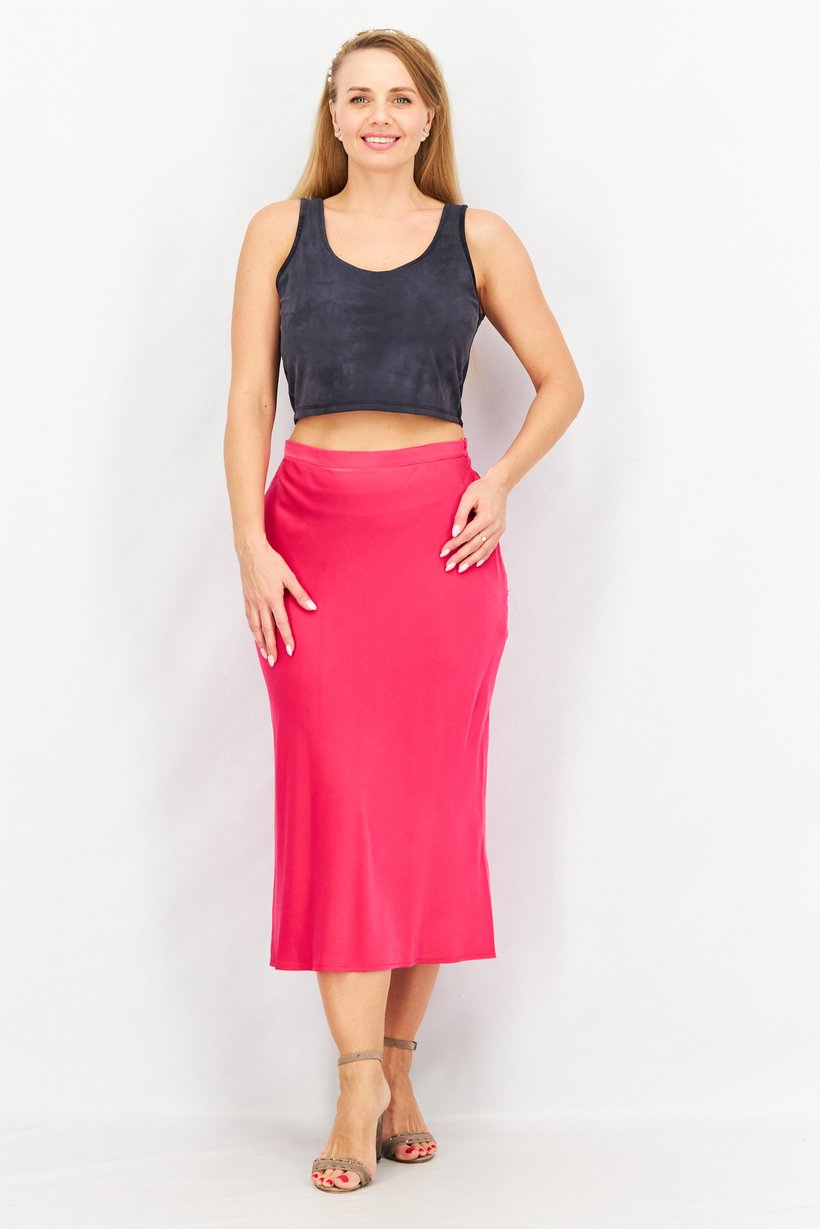 Women  Silky Casual Midi Skirt, Pink