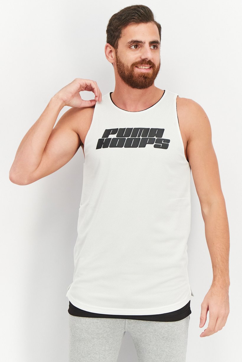 Men Sportswear Fit Sleeveless Training Tank, White/Black