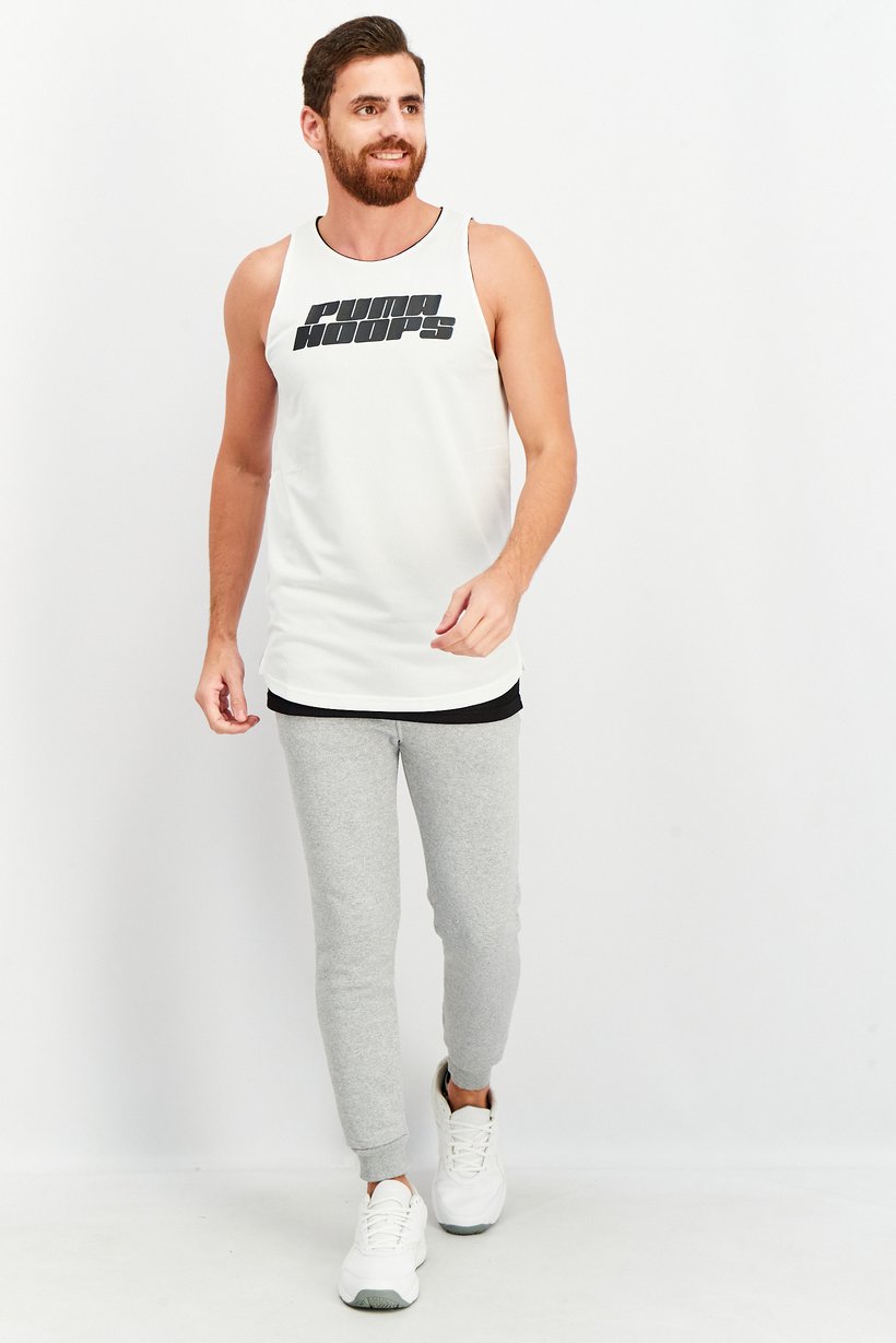 Men Sportswear Fit Sleeveless Training Tank, White/Black