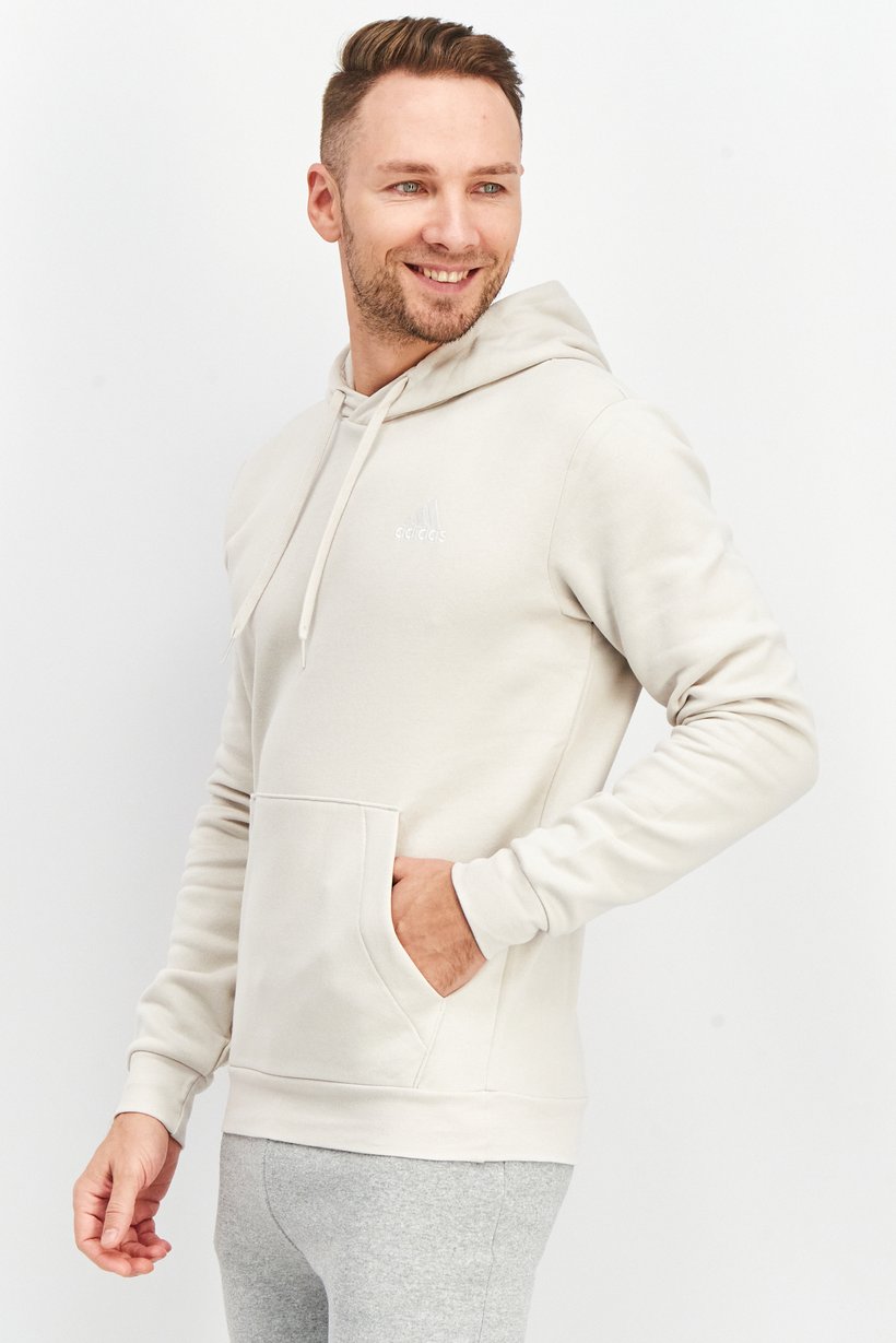 Men Sportswear Fit Hooded Long Sleeve Outdoor Sweatshirts, Off White