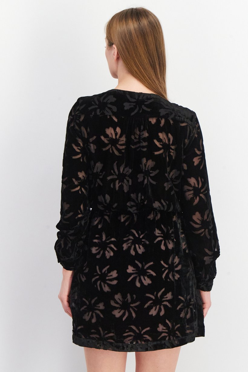 Women Textured Mini Wrap Up Dress, Black