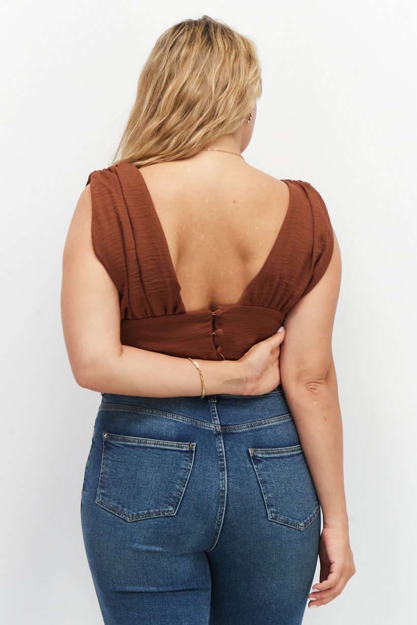 Asos Design Women Plunge Sleeveless Solid Top, Brown