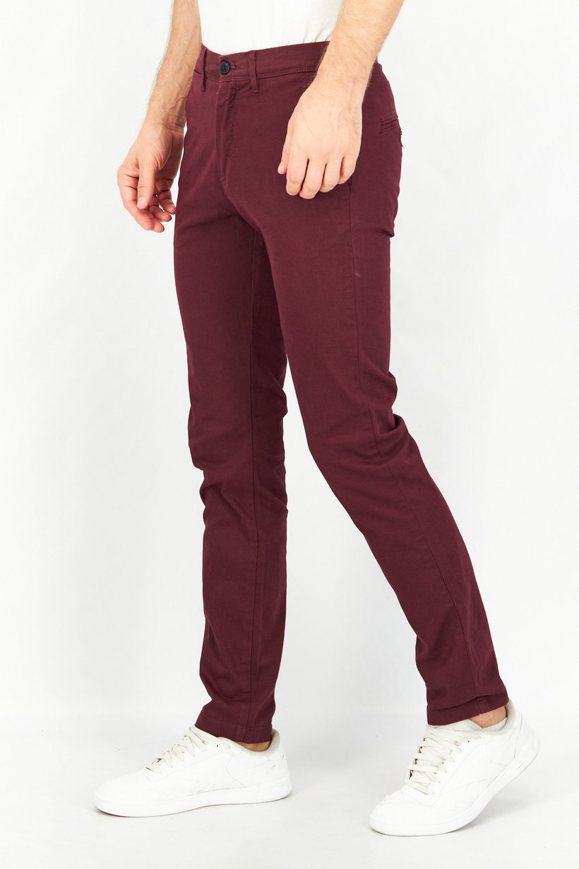 Men Slim Fit Plain Stretchable Chino Pants, Bordeaux