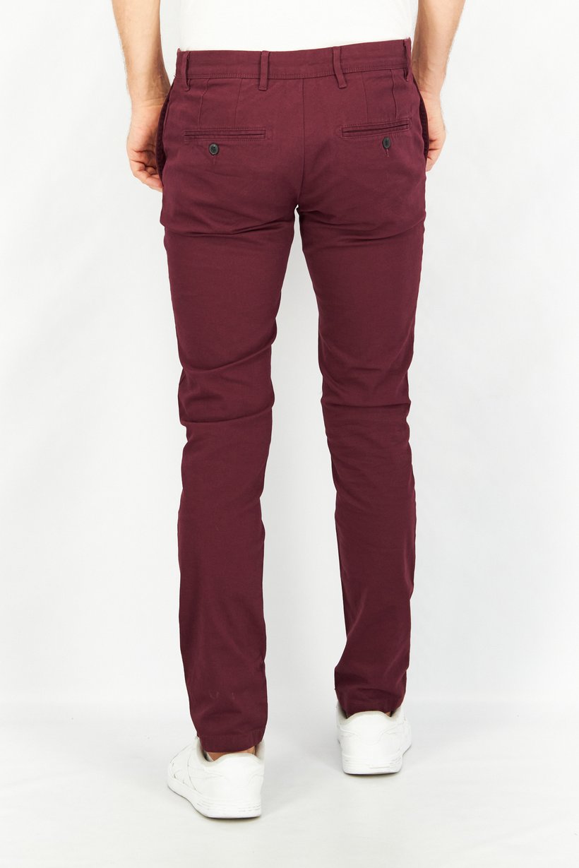 Men Slim Fit Plain Stretchable Chino Pants, Bordeaux