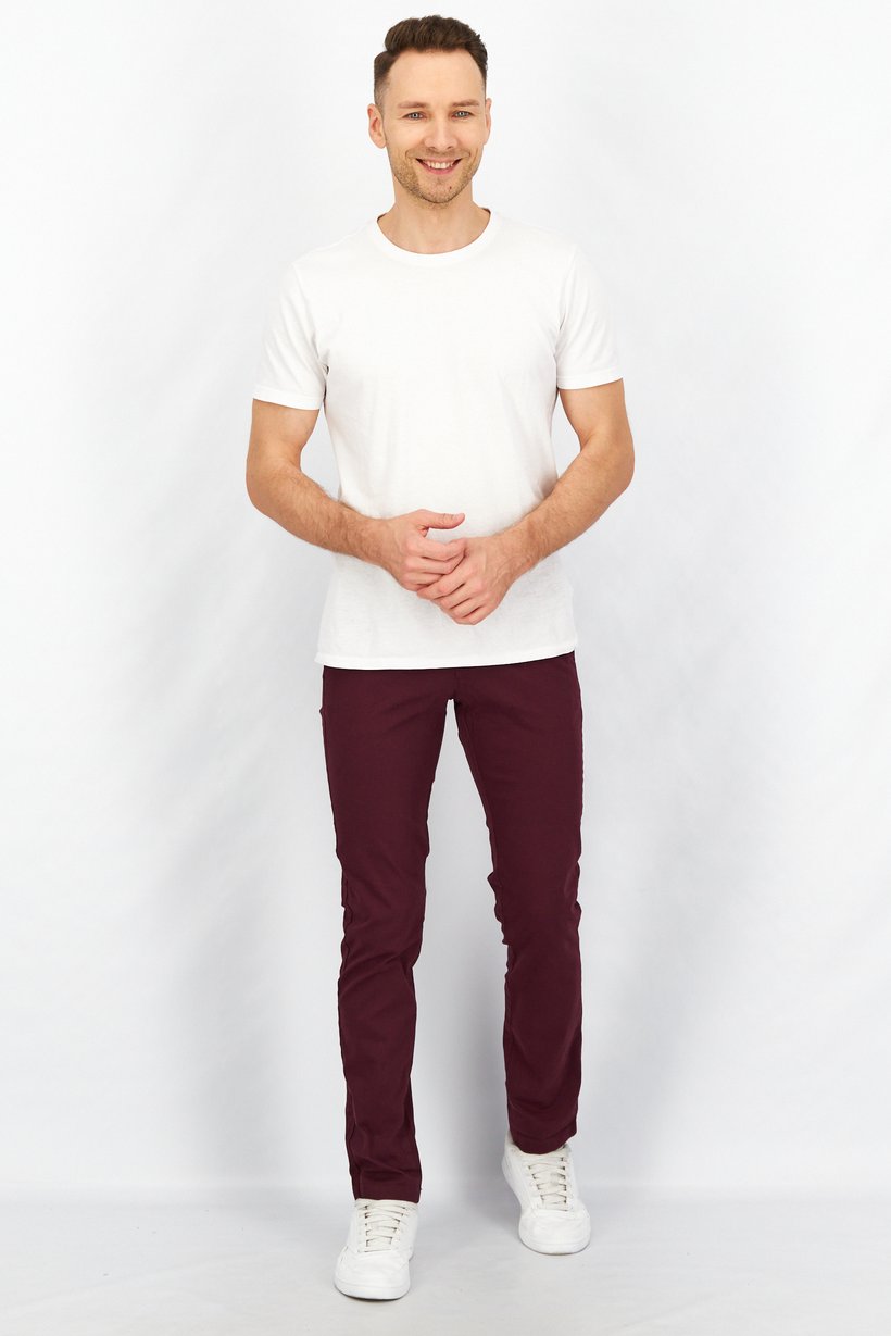 Men Slim Fit Plain Stretchable Chino Pants, Bordeaux