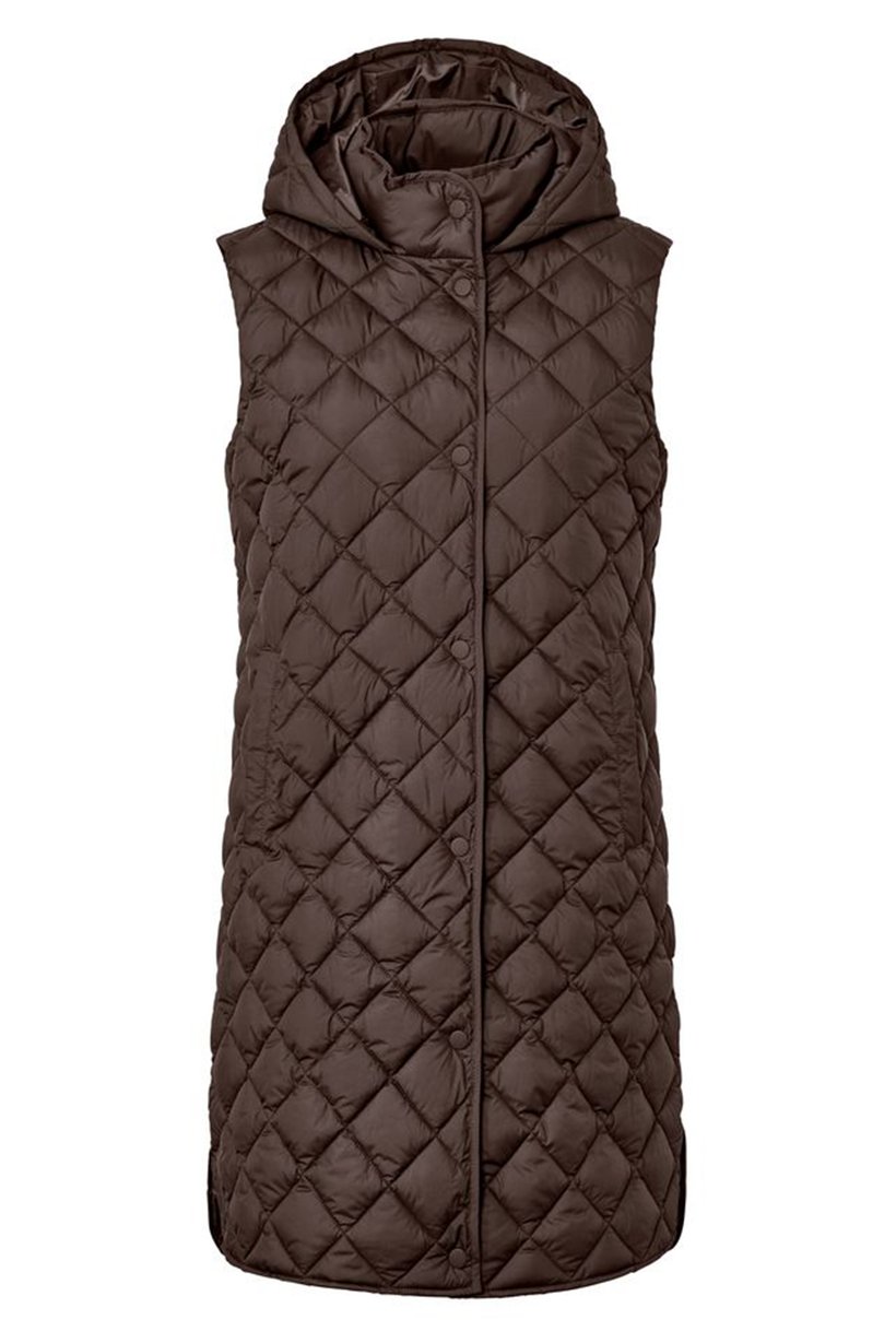 Women Quilted Long Vest Coat Jacket, Dark Brown