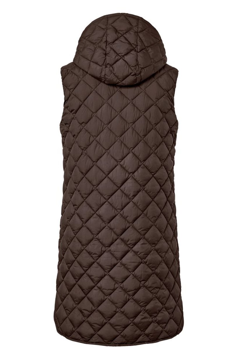 Women Quilted Long Vest Coat Jacket, Dark Brown