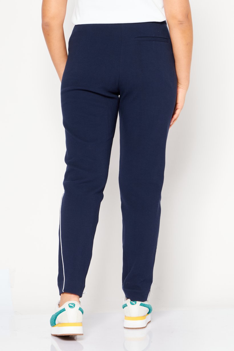 Women Regular Fit Embroidered Logo Straight Pants, Navy Blue