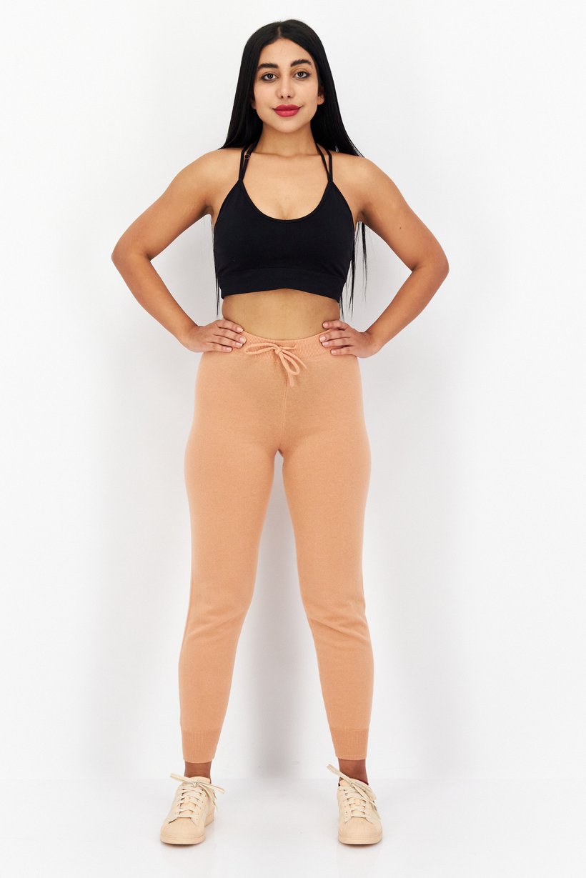 Women Regular Fit Drawstring Joggers Pants, Dusty Peach