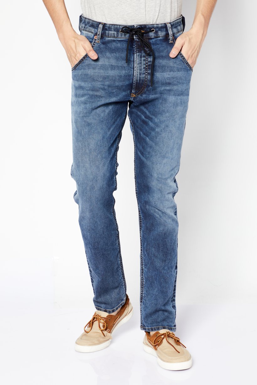 Men Regular Fit Washed Stretchable Sweat Jeans, Navy Blue