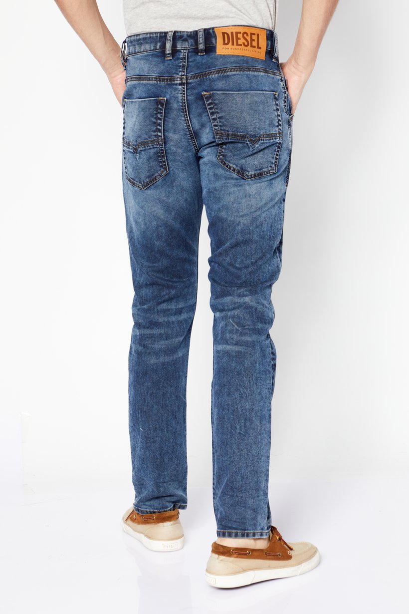 Men Regular Fit Washed Stretchable Sweat Jeans, Navy Blue