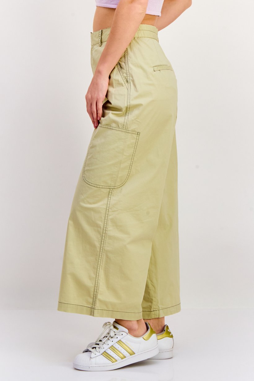 Women Regular Fit Plain Straight Leg Pants, Khaki