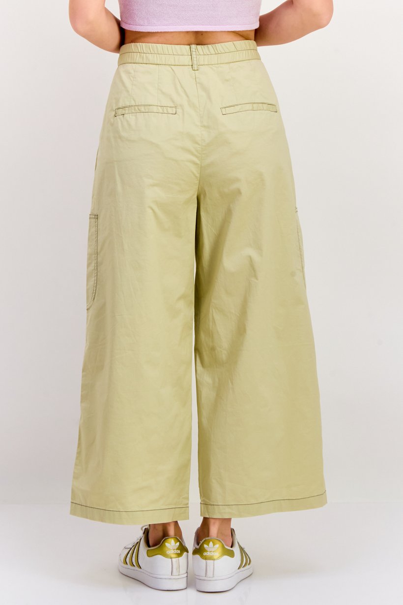 Women Regular Fit Plain Straight Leg Pants, Khaki