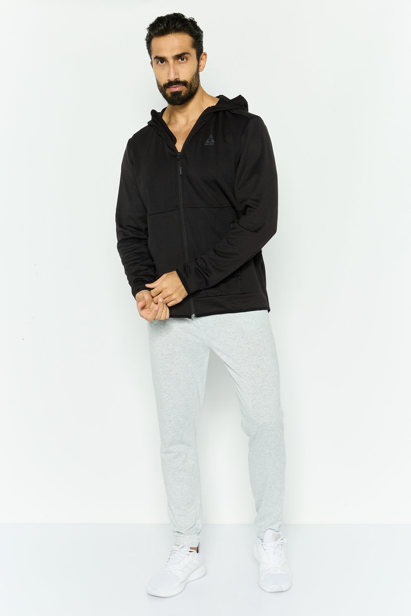 Men Brand Logo Long Sleeves Hooded Sweatshirt, Black