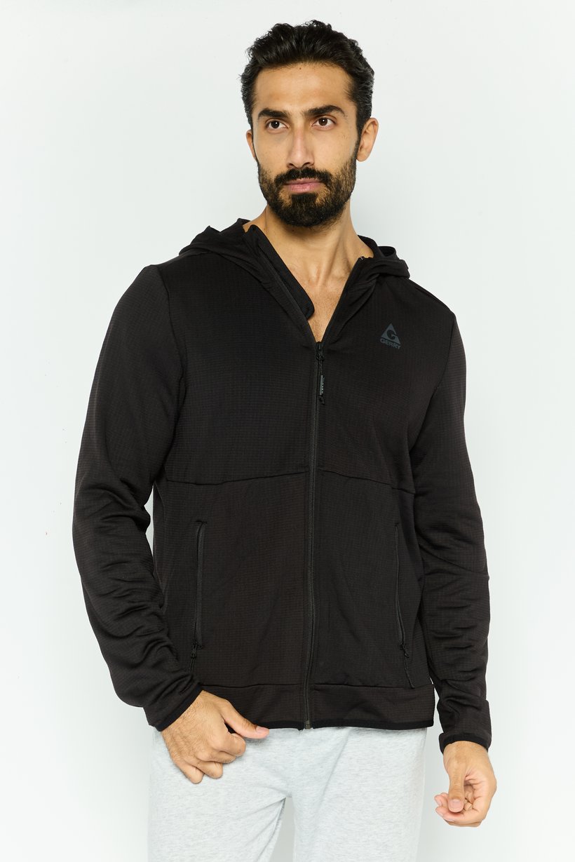 Men Brand Logo Long Sleeves Hooded Sweatshirt, Black