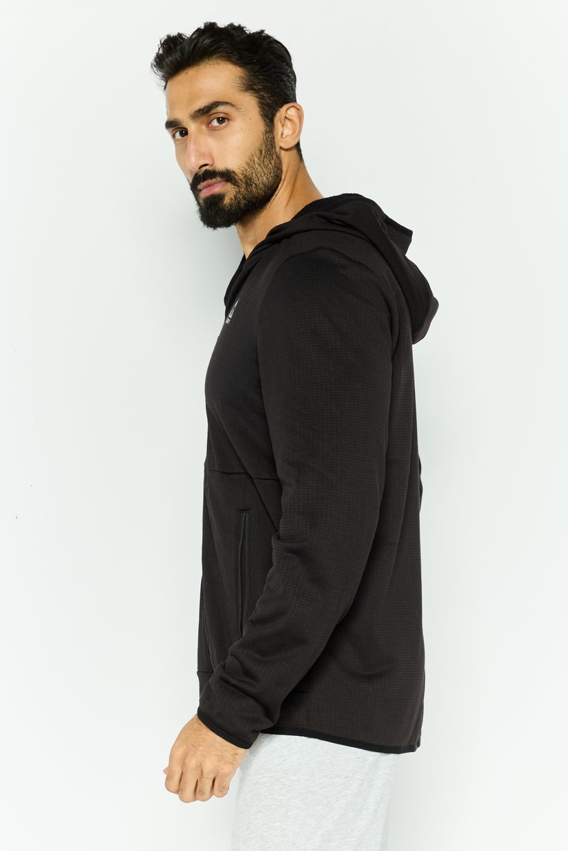 Men Brand Logo Long Sleeves Hooded Sweatshirt, Black