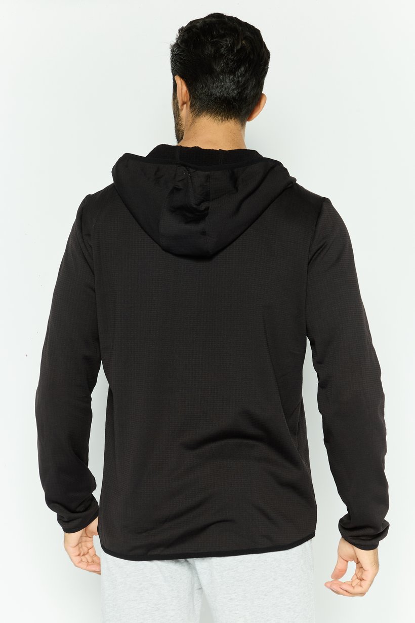 Men Brand Logo Long Sleeves Hooded Sweatshirt, Black