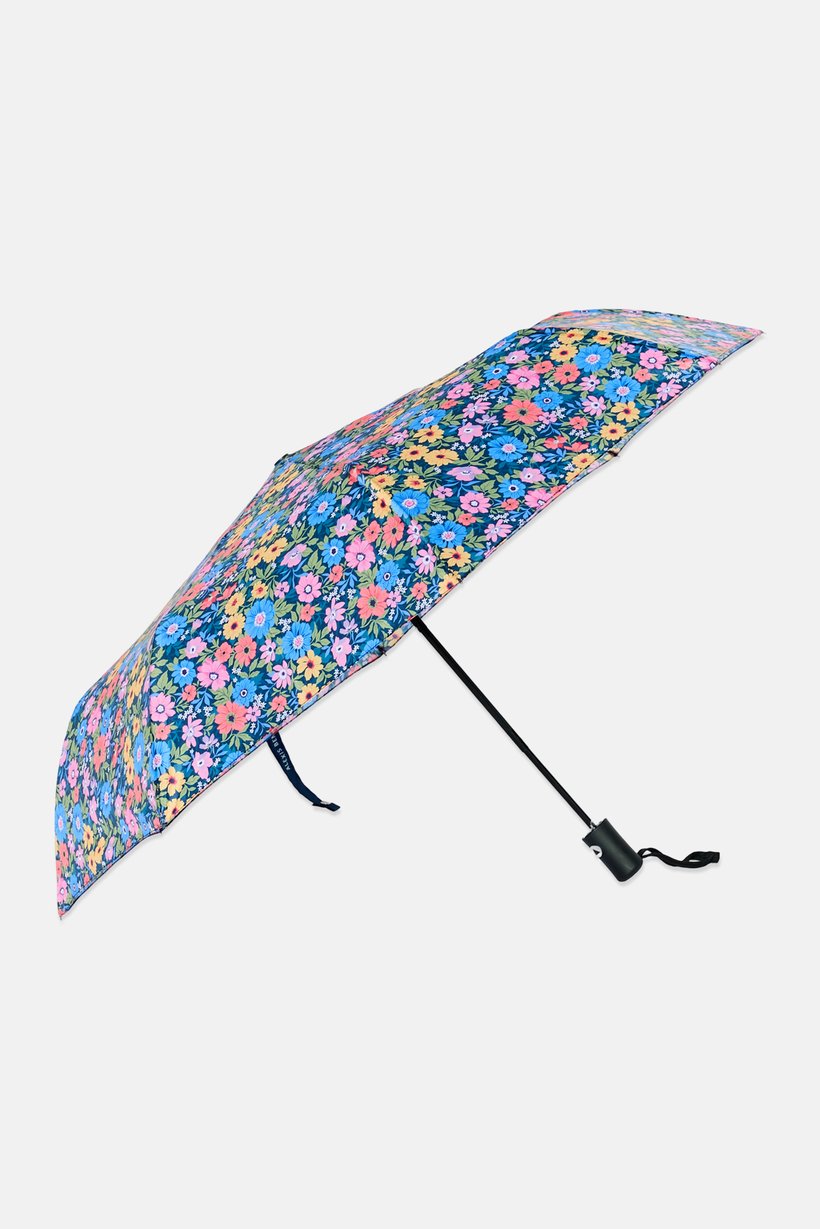 Floral Print Folded Umbrella, Blue Combo