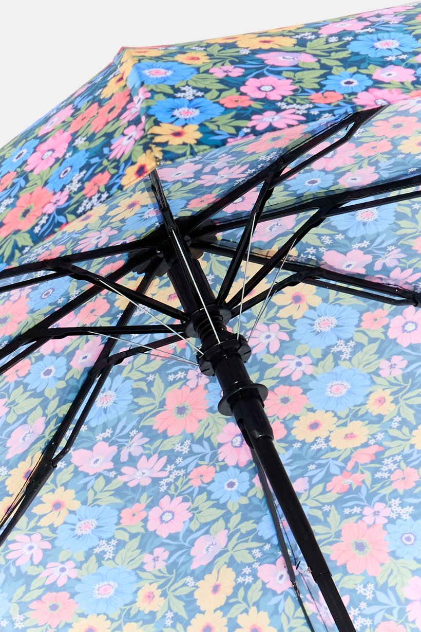 Floral Print Folded Umbrella, Blue Combo