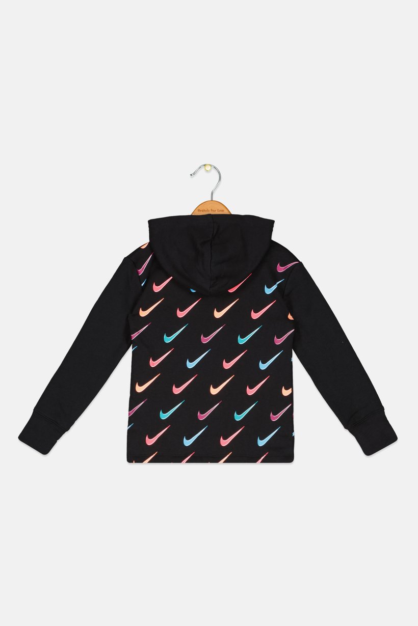 Kids Girl Brand Logo Fleece Hoodie, Black Combo