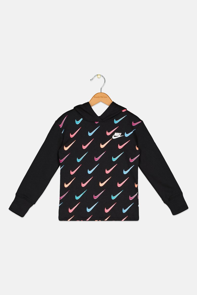 Kids Girl Brand Logo Fleece Hoodie, Black Combo