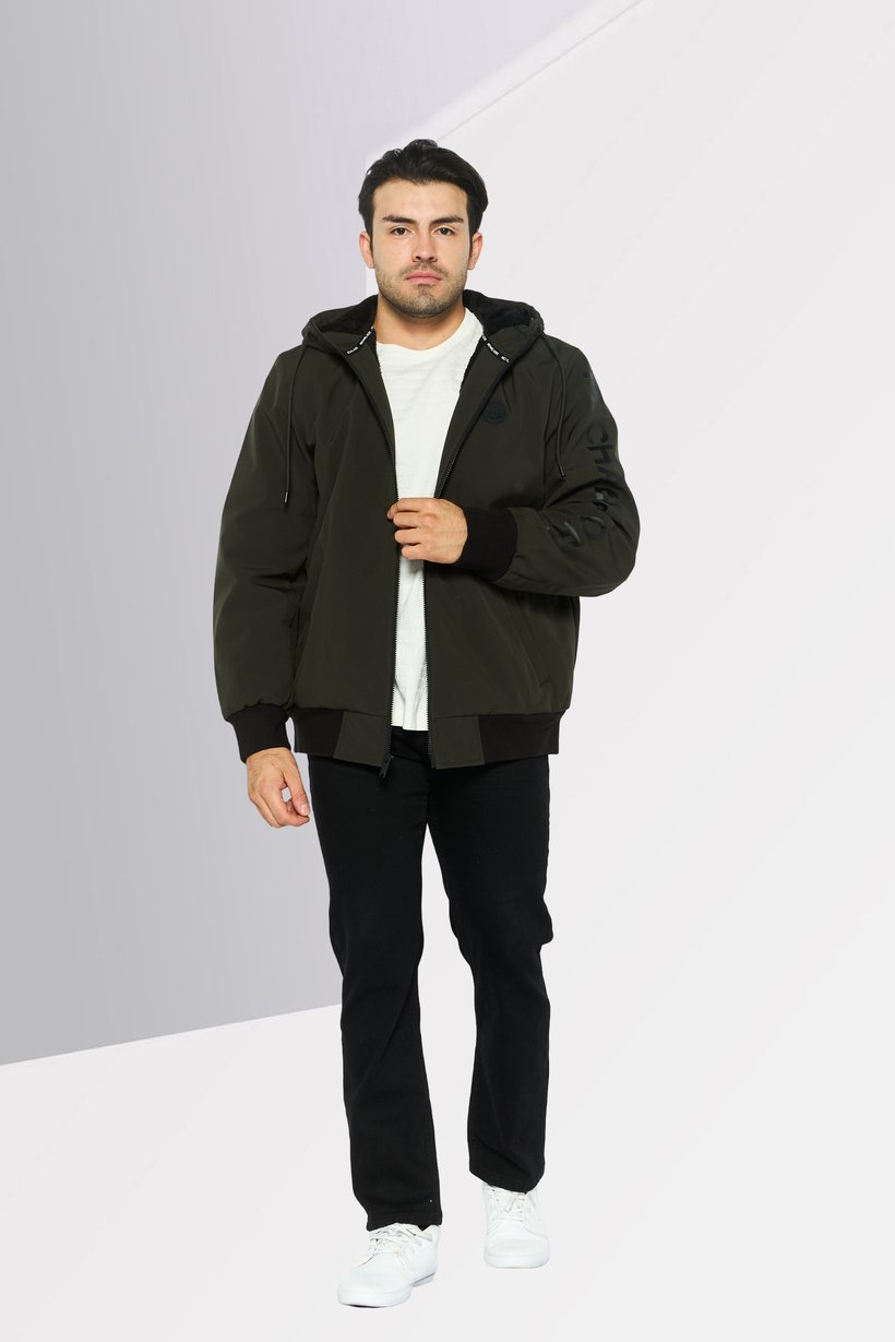 Men Brand Logo Hooded Parka Jacket, Olive