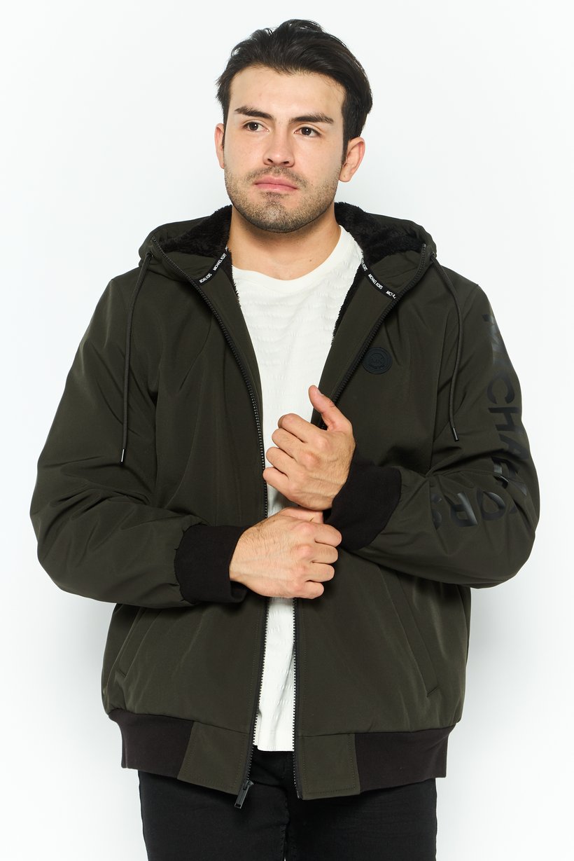 Men Brand Logo Hooded Parka Jacket, Olive