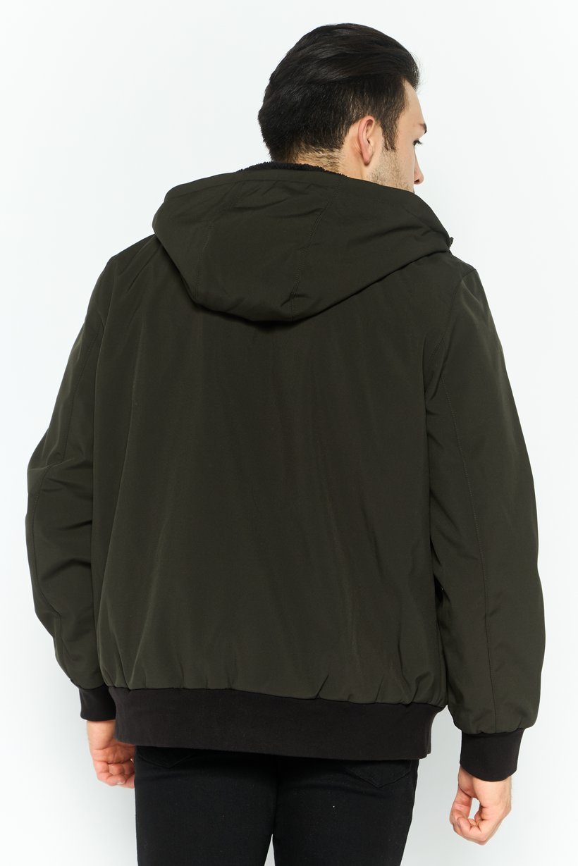 Men Brand Logo Hooded Parka Jacket, Olive