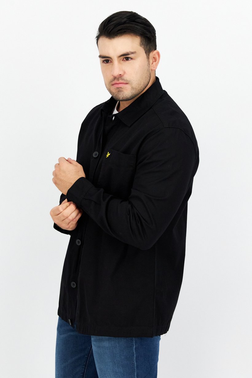 Men Pointed Collar Long Sleeve Printed Casual Shirt, Black