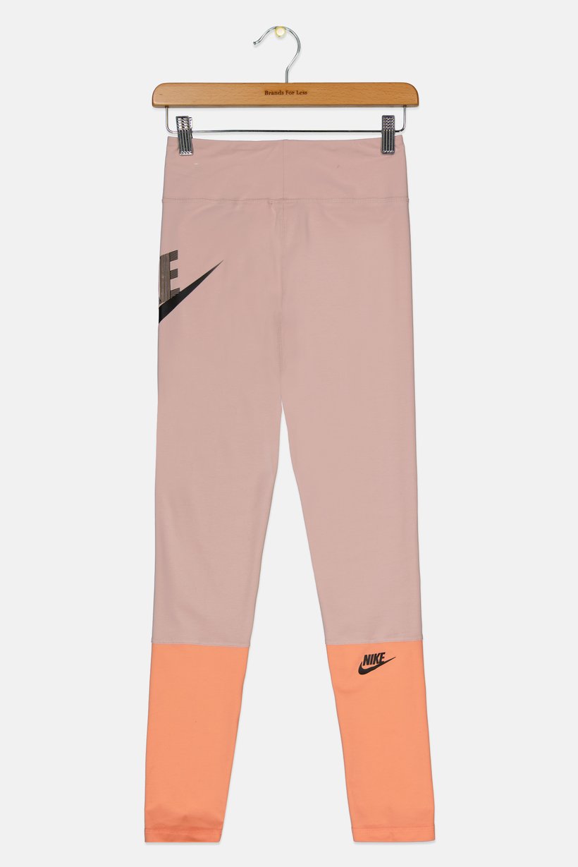 Kids Girl Tight Fit Brand Logo Training Leggings, Old Rose