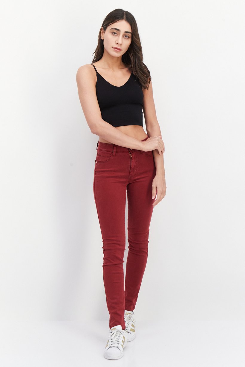Women Skinny Fit Chino Pants, Maroon